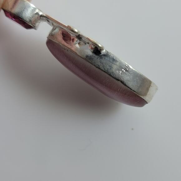 Pink Fire Opal Pendant – With Red Garnet Accents + 20" Sterling Silver Chain - Picture 8 of 10